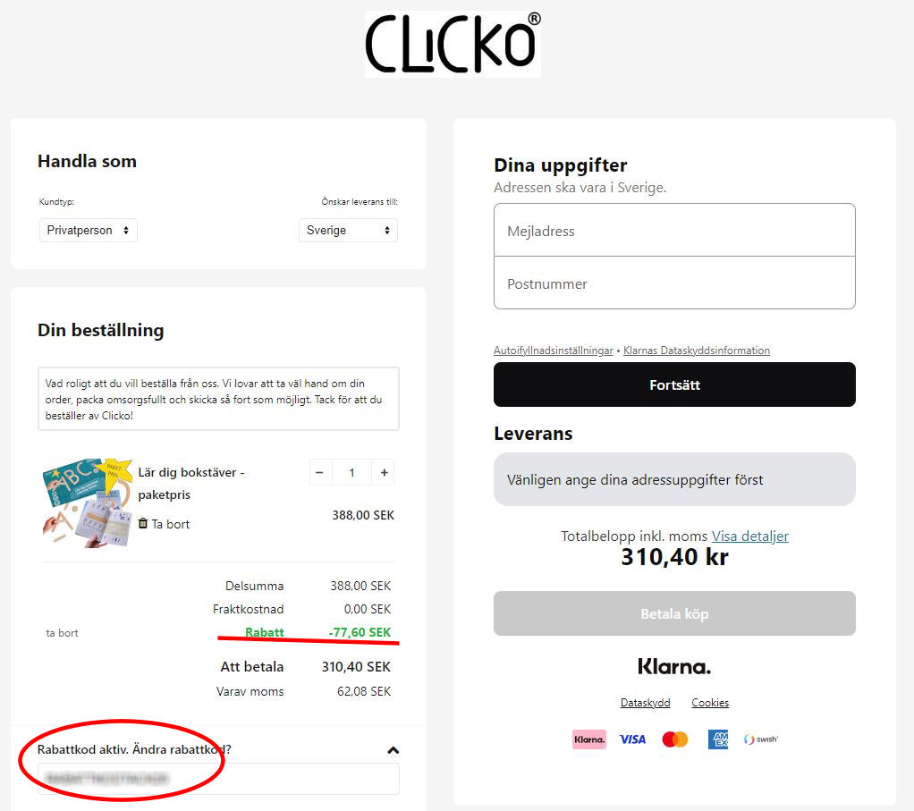 Hur använder man Clicko.se rabattkod banner