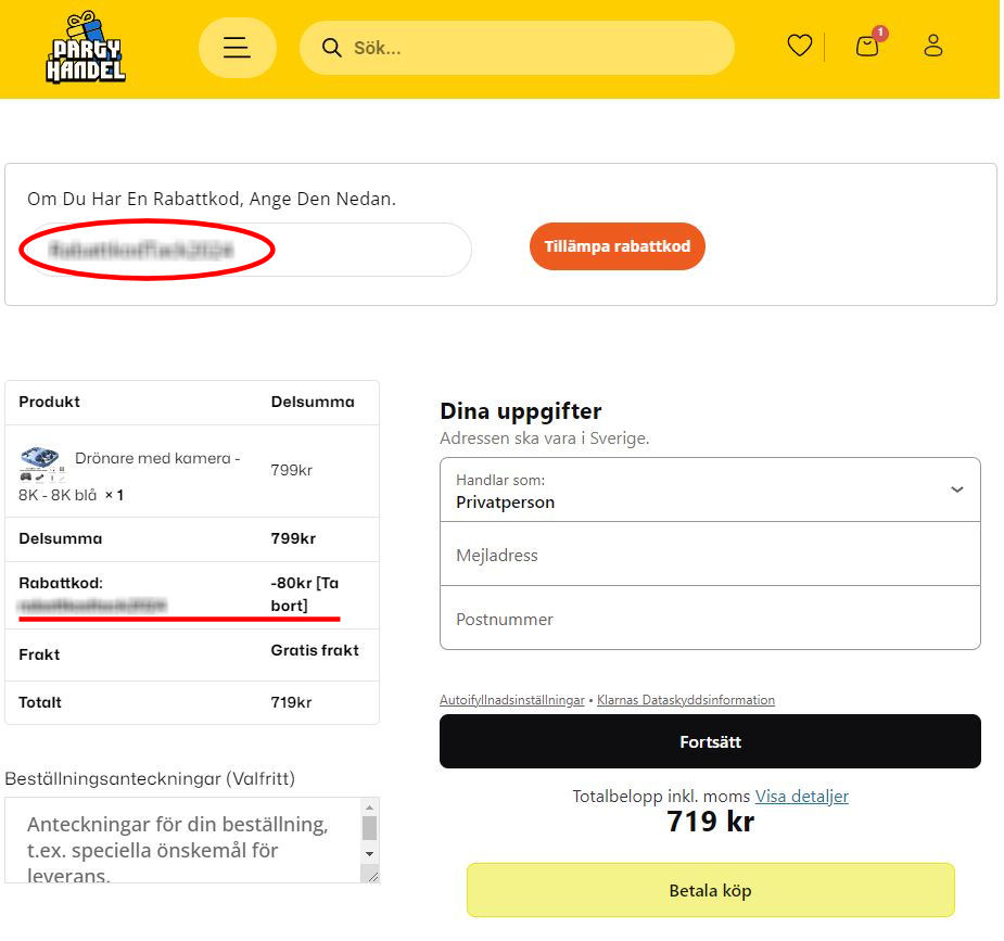 Hur använder man Partyhandel rabattkod banner